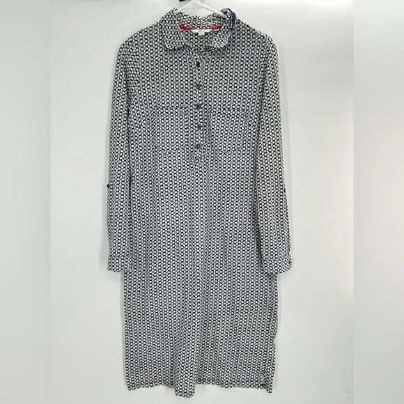 Boden Dresses & Skirts - Boden Collared Long Sleeve Dress Cotton White & Navy Floral Print Size 4L